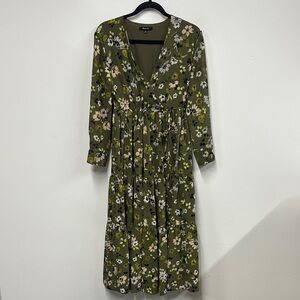 Madewell Olive Floral Long Sleeve Dress xs